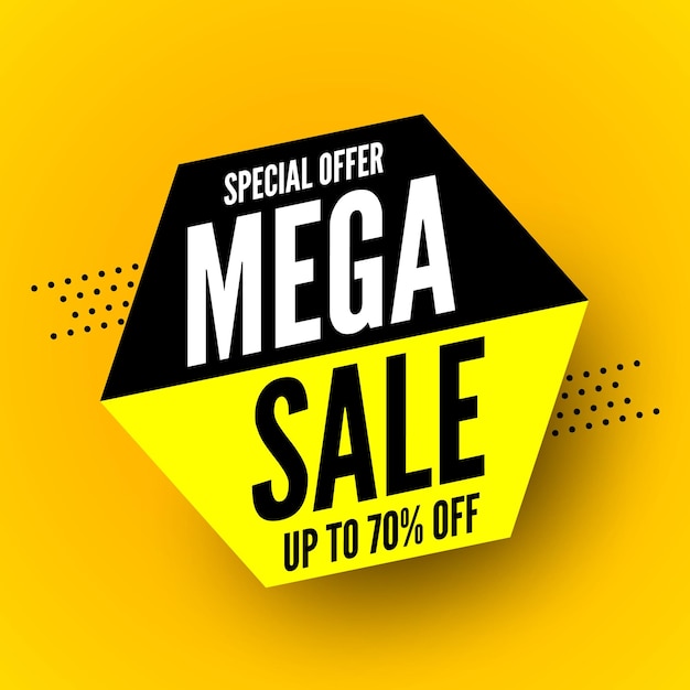 Vector black and yellow mega sale banner special offer up to 70 off vector illustration