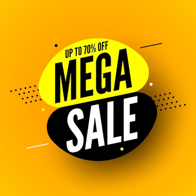 Black and yellow mega sale banner with dots up to 70 off Vector illustration