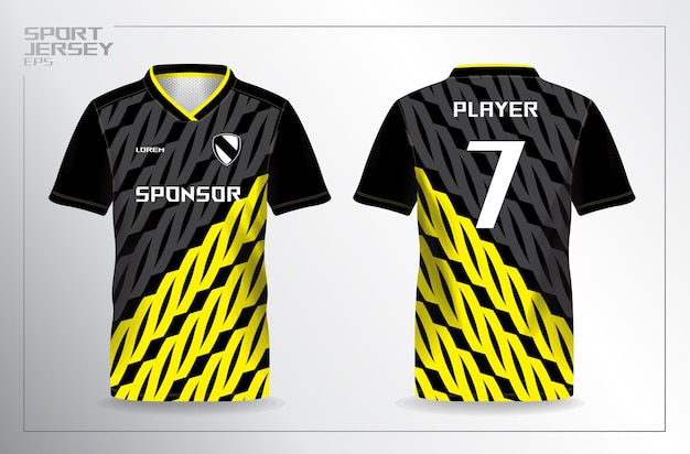 black and yellow sport jersey for football and soccer shirt template