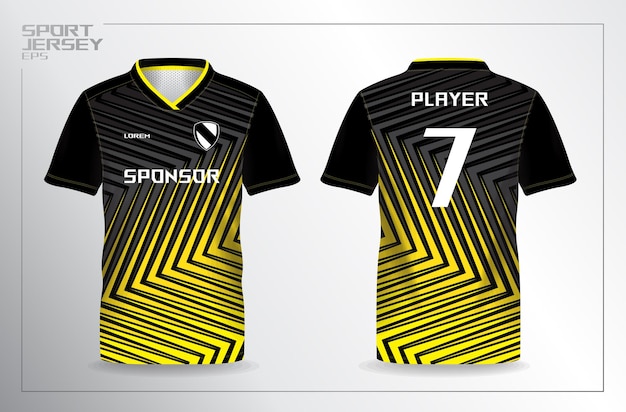 black and yellow sport jersey for football and soccer shirt template