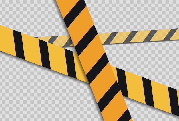 Vector black and yellow warning police tapes attention line sign