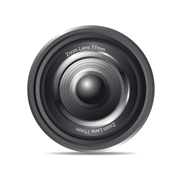 black zoom lens with shadow over white background vector