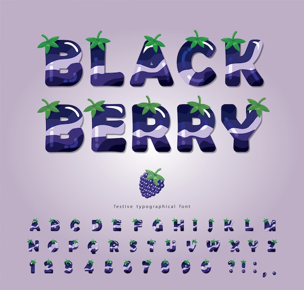 Blackberry summer font. Cartoon 3d alphabet.