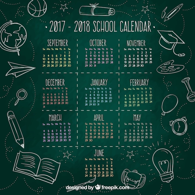 Blackboard school calendar with sketches