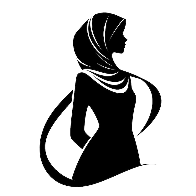 A blackcolored vector silhouette of a fashionable hijab lady