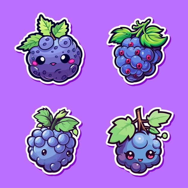 Vector blackcurrant sticker cool colors kawaii clip art illustration