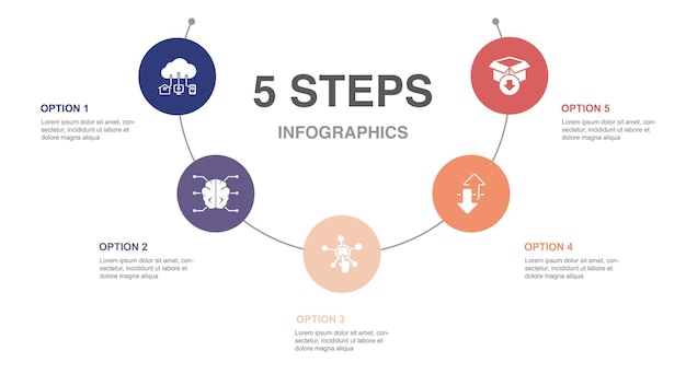 Blacklist internet content marketing spam subscribers list icons Infographic design template Creative concept with 5 steps