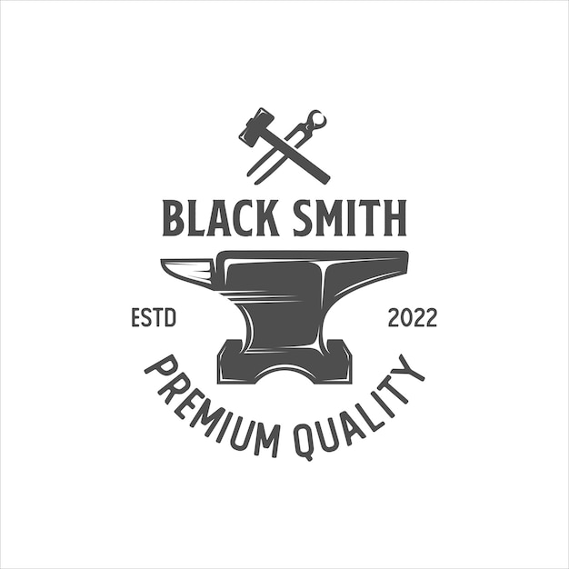 blacksmith anvil hammer logo vintage vector illustration template icon design