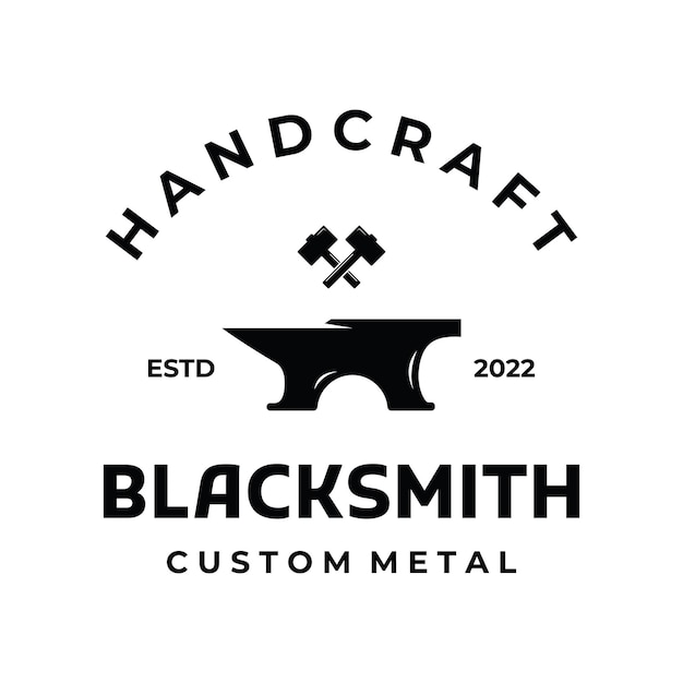 Blacksmith anvil job logo vintage With hammer and horseshoe isolated backgroundLogo for industry workshop