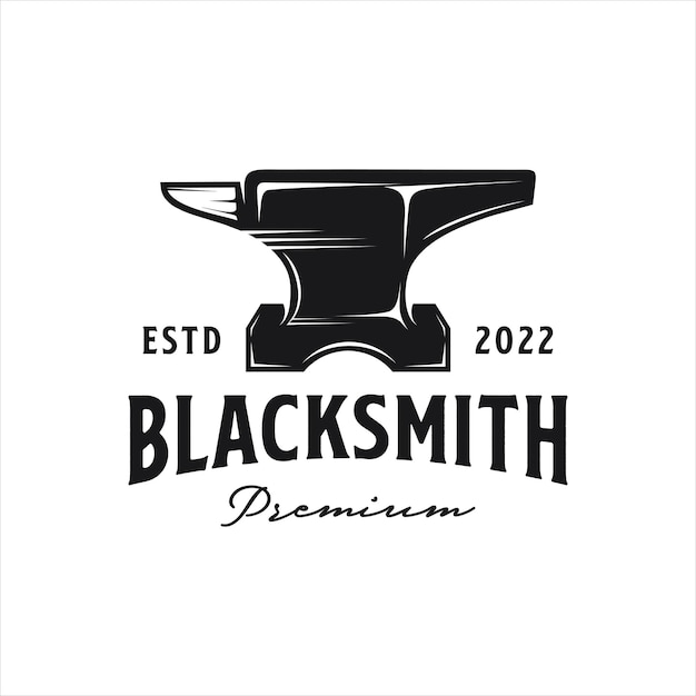 Vector blacksmith anvil retro hipster logo design iron works metal works retro logo