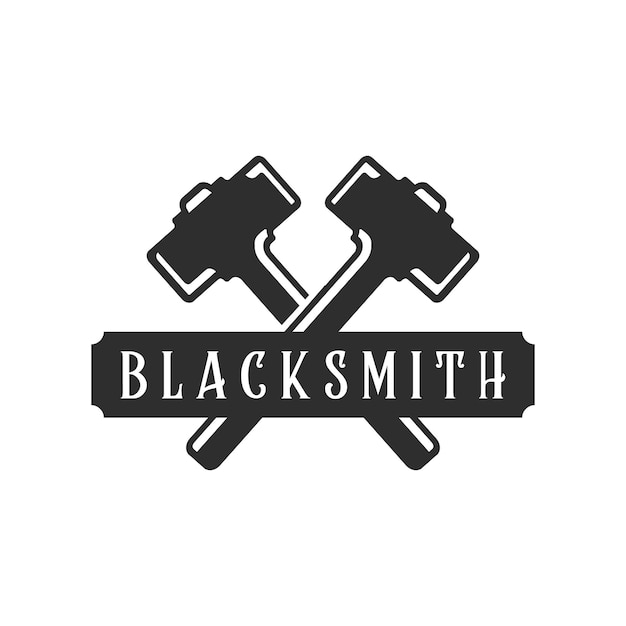 Blacksmith hammer logo vintage vector logo illustration template icon design. welding and forge service symbol for industrial company with retro style