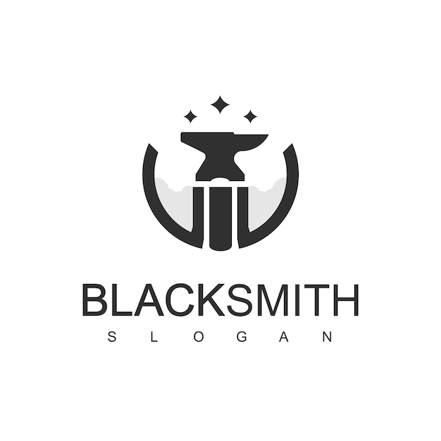 Blacksmith Logo Design Template With Anvil Icon Illustration