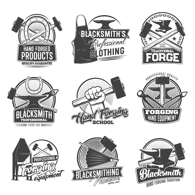 Vector blacksmith profession vector icons isolated set