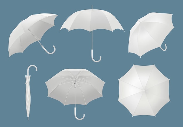 Blank 3d umbrella. Waterproof protected rain umbrella vector realistic template. Realistic umbrella with handle for bad weather illustration