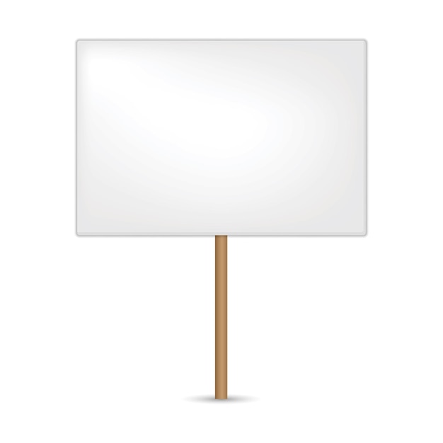 Vector blank banner mock up on wood stick campaign board with sticks protest sign isolated on white backgroundvector illustration isolated on white background