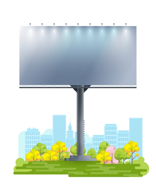 Vector blank billboard on cartoon city.