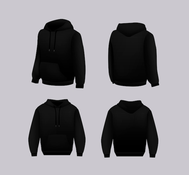 Vector blank black hoodie template long sleeve sweatshirts template with clipping path gosh for printing