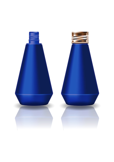 Blank blue cone shape cosmetic bottle with screw lid.