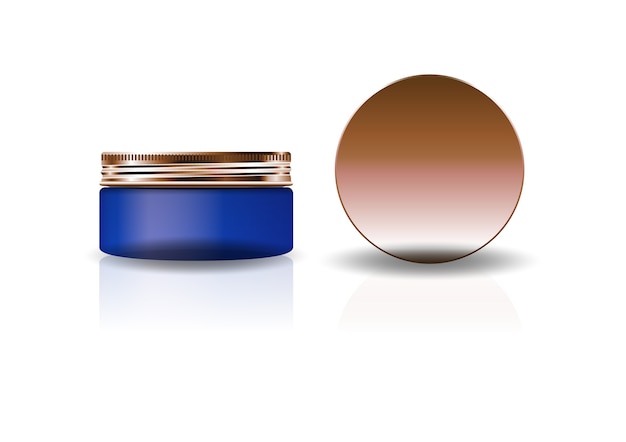 Blank blue cosmetic round jar with copper lid.