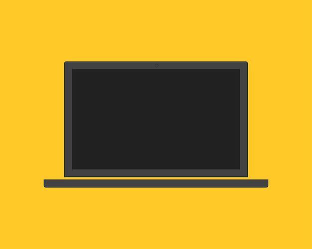 Blank blue screen laptop computer on yellow background. vector illustration