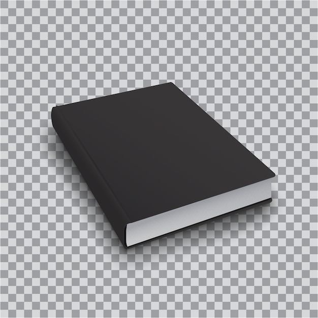 Blank book template with black cover on transparent background