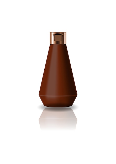 Vector blank brown cone shape cosmetic bottle with cap lid.