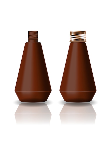 Vector blank brown cone shape cosmetic bottle with screw lid.