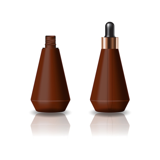 Vector blank brown cone shape cosmetic bottle with screw lid.