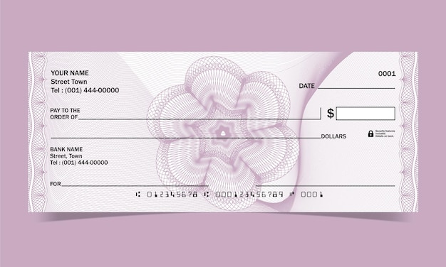 Vector blank check bank cheque design waves line vector guilloche pattern for certificate or banknote