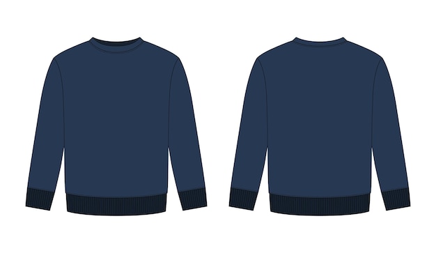 Blank childrens sweatshirt technical sketch Dark blue color Kids wear jumper design template