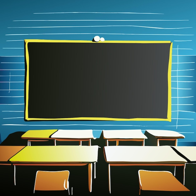 Vector blank classroom scene with empty chalkboard vector illustration cartoon