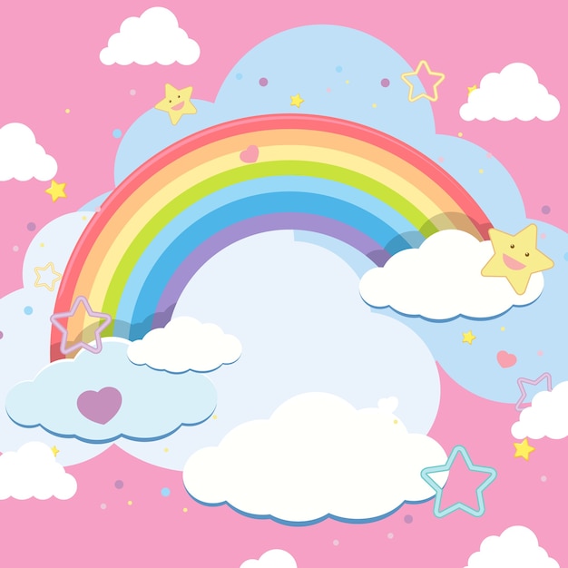 Blank cloud with rainbow in the sky on pink background