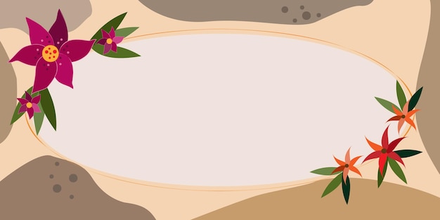 Blank frame decorated with colorful flowers and foliage arranged harmoniously empty poster border