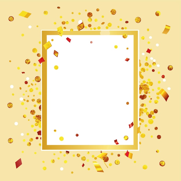 Vector blank frame with golden confetti background