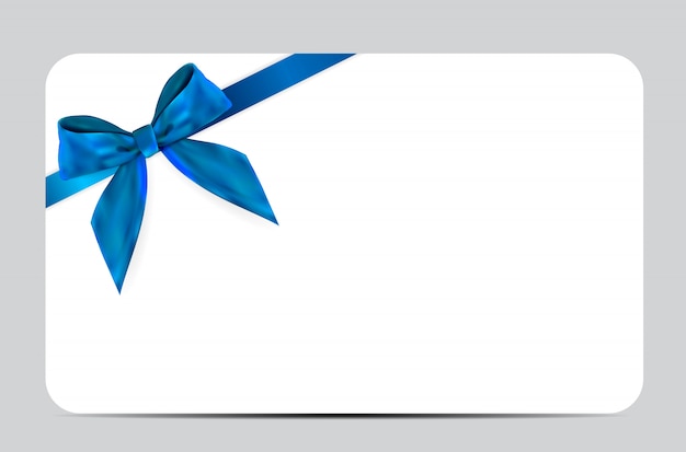 Blank Gift Card Template with Blue Bow and Ribbon 