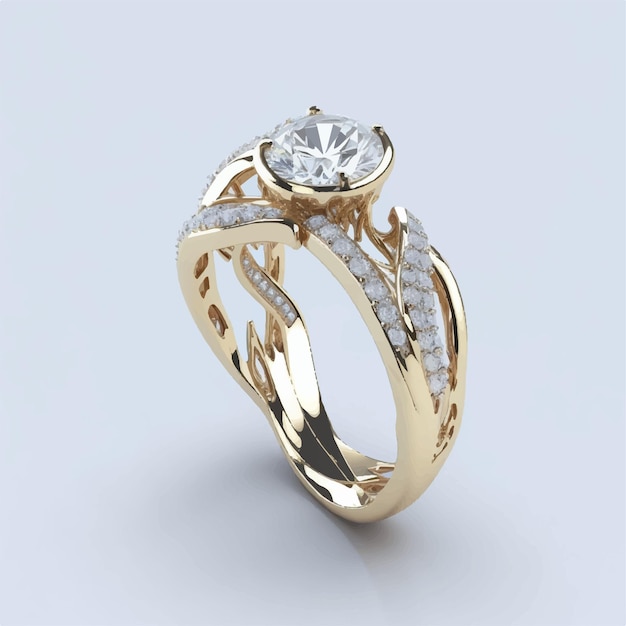 Vector blank gold ring with diamond mockup stand