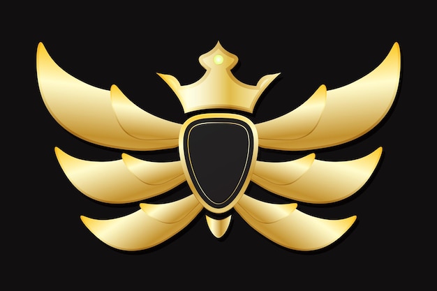 blank golden badge with wing on black background