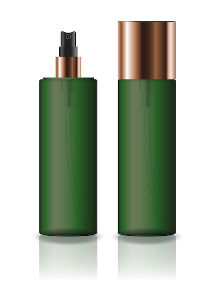 Blank green cosmetic cylinder bottle with press spray head.