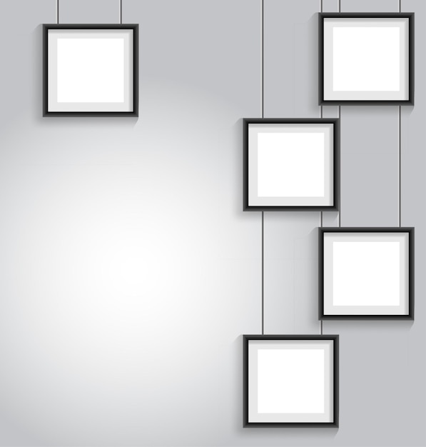 Blank hanging frames Pictures photo frames on light wall Contemporary vector interior