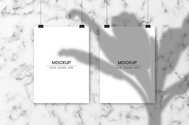 Blank hanging white papers with shadow overlay effect