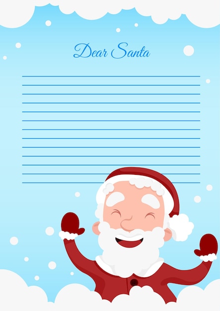 Blank letter to Santa Claus blue background with lines and Santa Claus