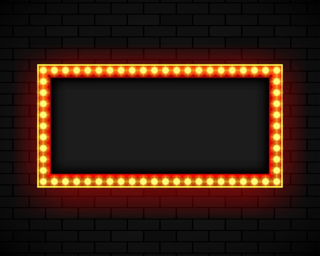 Blank lightbox on brick wall background. Illuminated lightbox screen with blank space for design. Vector illustration.