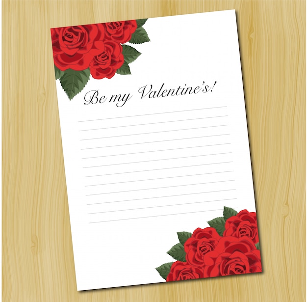 A blank love letter template with red roses