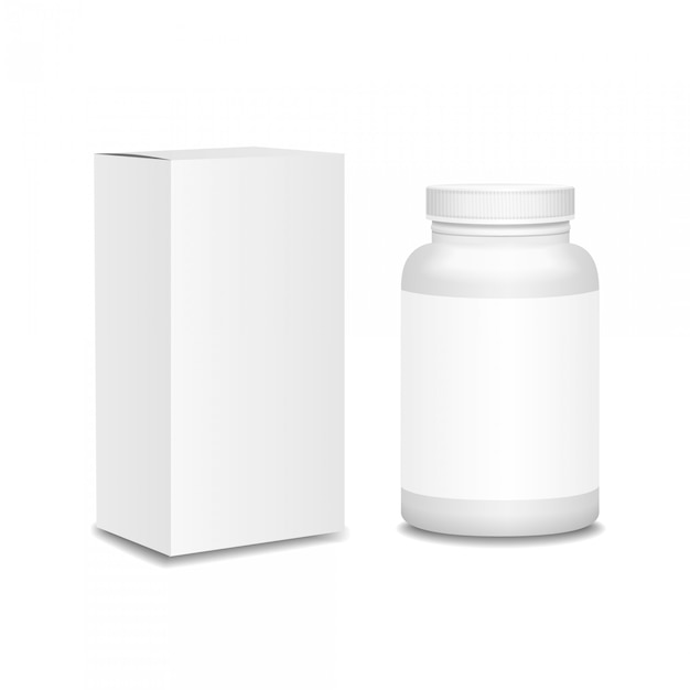 Blank medicine bottle with box realistic