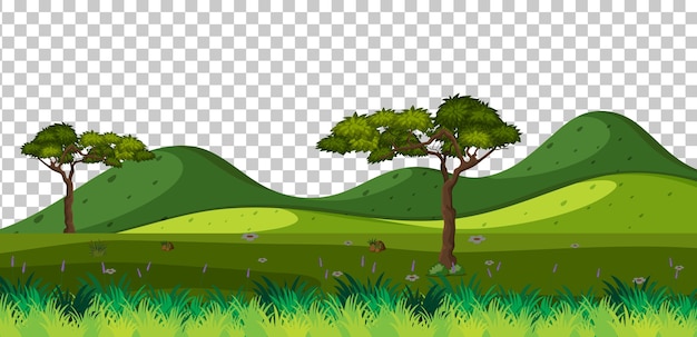 Blank nature park scene landscape on transparent background