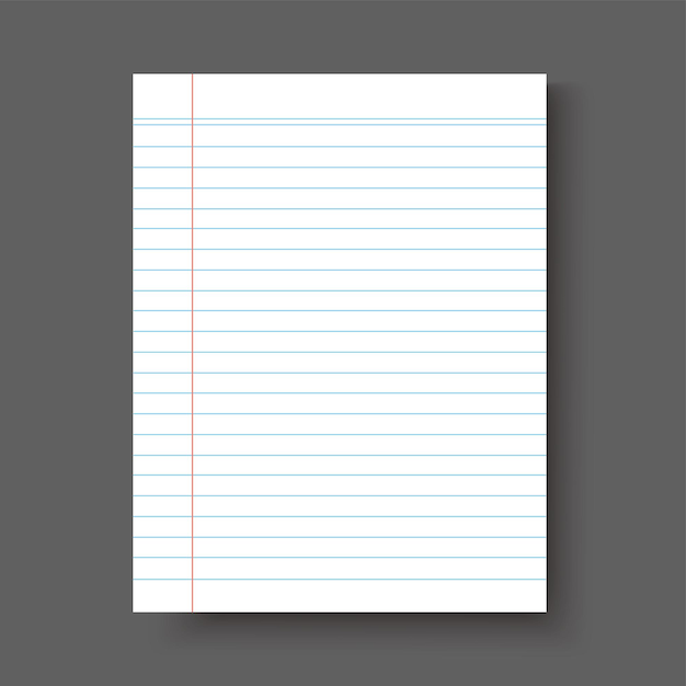 Blank notebook paper sheet with lines vector illustration