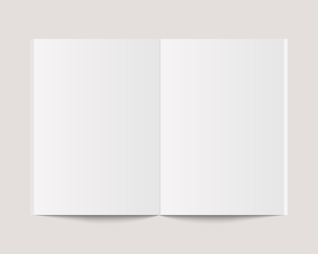 Blank open book, magazine and notebook   with soft shadow.