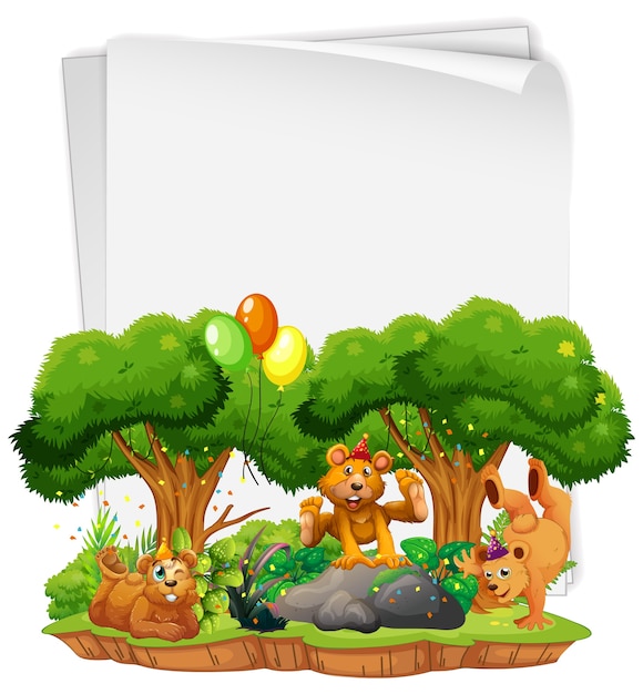 Blank paper sheet with many bears in party theme