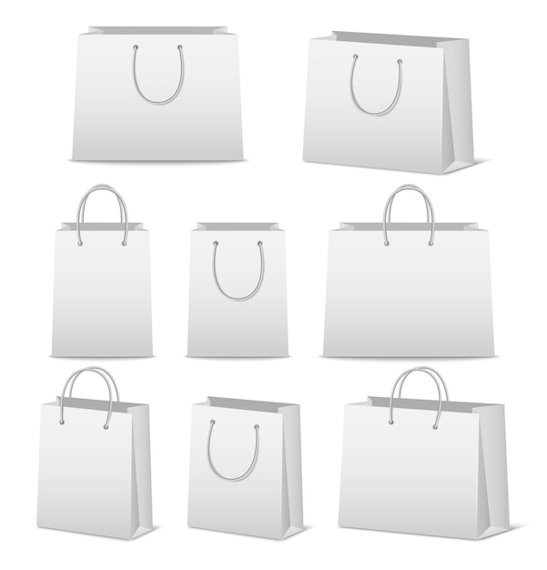 Vector blank paper shopping bags set isolated on white