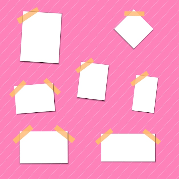 Blank photo frame stickers set with pink background mockup design Blank sticker set hanging on a w